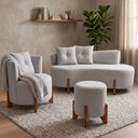 Ver imagem 6 de Kit Decorativo Sofá Curvo Orgânico + 01 Puff e Poltrona Luna Boucle Cinza Claro - Montanaris Decor