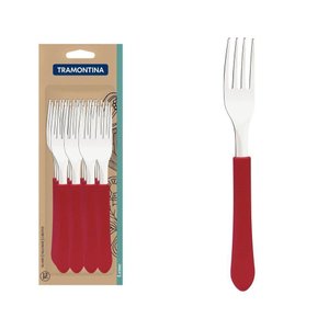 Conjunto de Garfos de Mesa Leme com Lâminas em Aço Inox e Cabo Vermelho 12 Peças