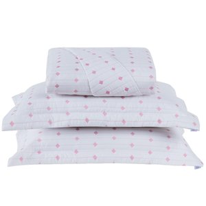Cobre Leito Casal Padrão Decor Bordado 200 Fios 3 Peças - Branco/pink To Decorando