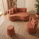 Ver imagem 6 de Kit Decorativo Sofá Curvo Orgânico + 01 Puff e Poltrona Luna Boucle Terracota - Montanaris Decor