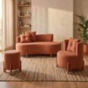 Ver imagem 1 de Kit Decorativo Sofá Curvo Orgânico + 01 Puff e Poltrona Luna Boucle Terracota - Montanaris Decor
