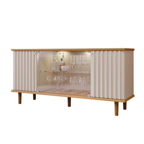 Buffet 4 Portas com Led Janice Nature/off White Cimol Móveis