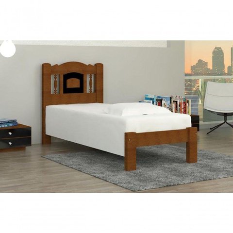 Cama Solteirão Atenas De Madeira Angelim Castanho/preto