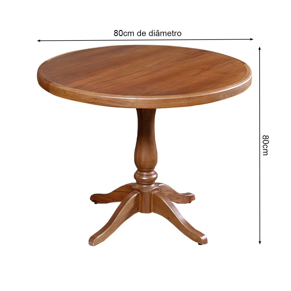 Mesa Jantar Madeira Maciça Redonda 80cm Madalena 4 Cadeiras Paris Base Alumínio Castanho - 5