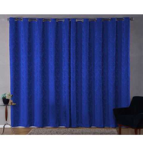 Cortina Sala Jacquard 2.80m X 1.70m Semi Blackout Requinte Varão Simples:Azul Royal
