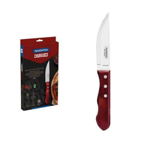 Conjunto de Facas para Churrasco Jumbo Tramontina em Aço Inox com Cabo Vermelho Polywood 4 Peças