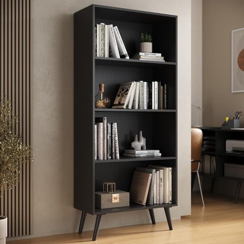 Estante de Escritório Organizadora 68cm com 3 Prateleiras Retrô Urban Multimóveis Mp6037 Preto