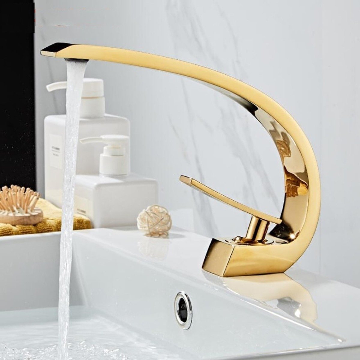 Torneira Moderna Banheiro Monocomando Dourada Elegante