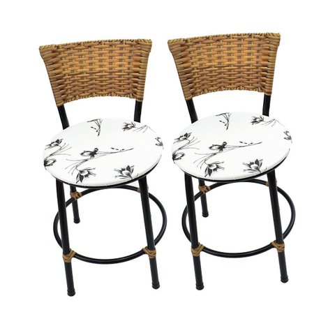 Kit 2 Banquetas Baixa Cozinha Encosto Juncado