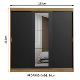 Guarda-roupa Casal Madesa Kansas 3 Portas de Correr com Espelho 3 Gavetas - 3