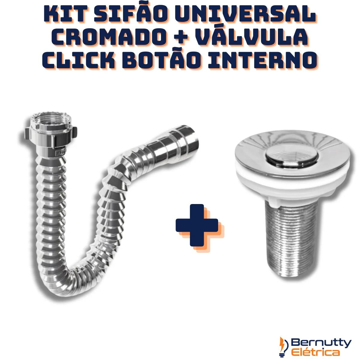 Kit Sifão Universal Cromado + Válvula Click Interno Abs 7/8 - 2