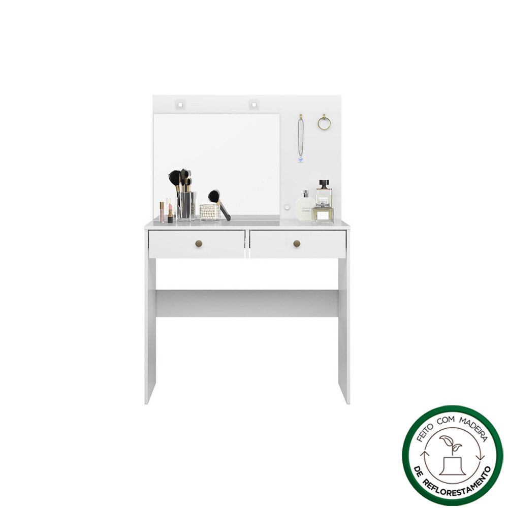 Cômoda Camarim Ideal 90cm 2 Gavetas com Espelho e Luminárias de Led Branco Moval - 7