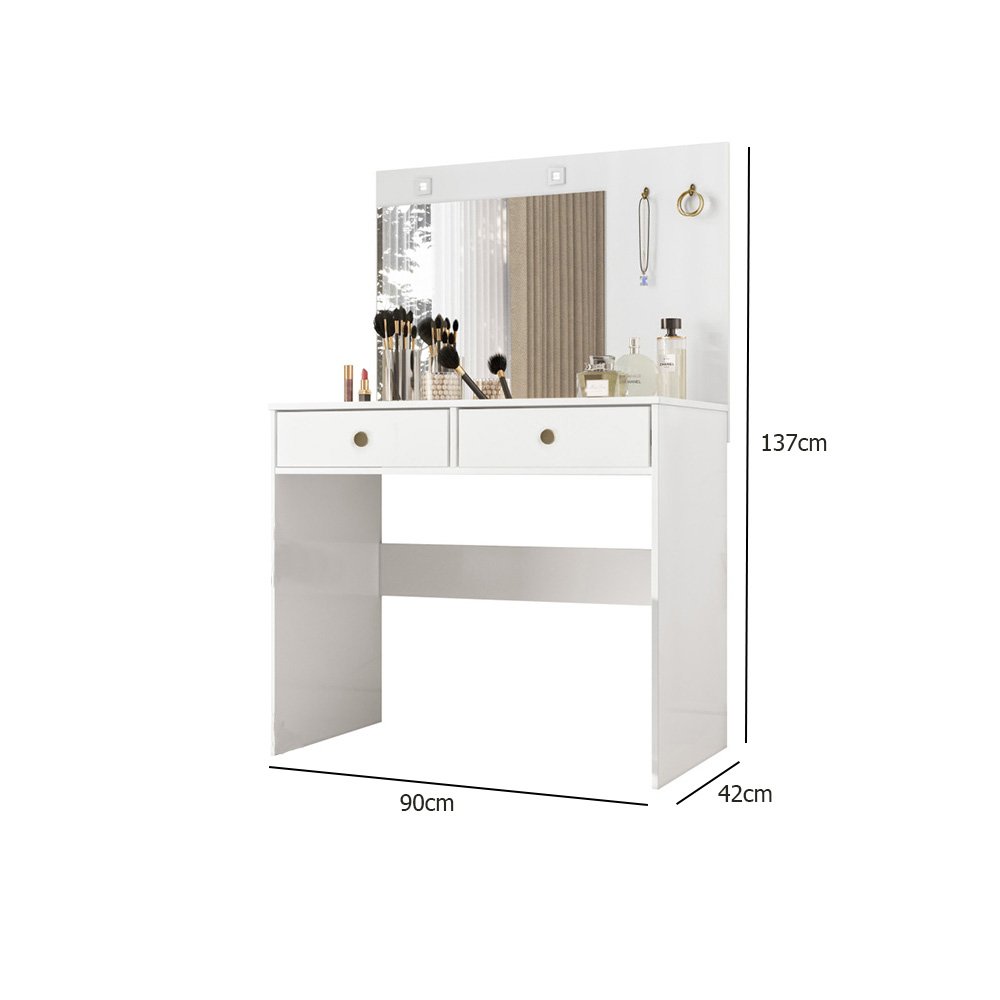 Cômoda Camarim Ideal 90cm 2 Gavetas com Espelho e Luminárias de Led Branco Moval - 5