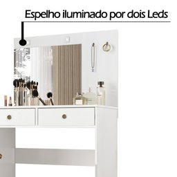 Cômoda Camarim Ideal 90cm 2 Gavetas com Espelho e Luminárias de Led Branco Moval - 3