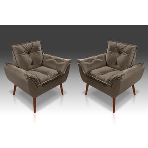 Kit 02 Poltrona Decorativa Opala Suede Marrom - Pandora Decor