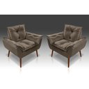 Ver imagem 1 de Kit 02 Poltrona Decorativa Opala Suede Marrom - Pandora Decor