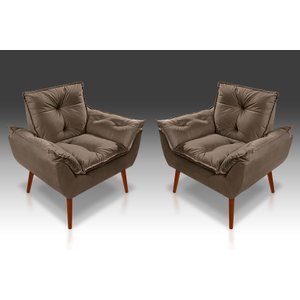 Kit 02 Poltrona Decorativa Opala Suede Marrom - Pandora Decor