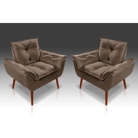Kit 02 Poltrona Decorativa Opala Suede Marrom - Pandora Decor