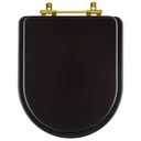 Ver imagem 1 de Assento Sanitário Poliester Carrara Marrom Fosco Para Vaso Deca Com Ferragem Dourada