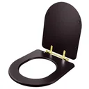 Ver imagem 2 de Assento Sanitário Poliester Carrara Marrom Fosco Para Vaso Deca Com Ferragem Dourada