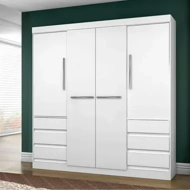 Guarda Roupa Roupeiro Casal 4 Portas 6 Gavetas Branco - 2