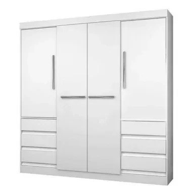 Guarda Roupa Roupeiro Casal 4 Portas 6 Gavetas Branco