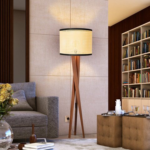 Luminária Abajur Paris Cúpula Indiana Detalhada Sala Bivolt - Palha/preto