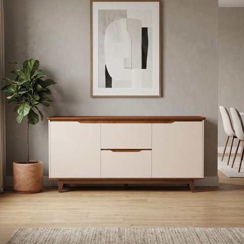 Buffet Flow 2 Portas Off White e Freijó para Sala de Jantar com Design Moderno e Organização