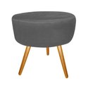 Ver imagem 3 de Kit Poltrona Decorativa Nina + Puff Redondo Suede Cinza Pés Madeira Mz Decor