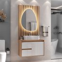 Ver imagem 1 de Conjunto para Banheiro Clarice 78cm com Painel Espelho Led e Cuba Stella - Fabribam
