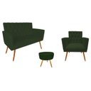 Ver imagem 1 de Kit Namoradeira + 1 Poltrona Decorativa Nina Capitonê + Puff Redondo Suede Verde Pés Madeira Ms Deco