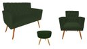 Ver imagem 1 de Kit Namoradeira + 1 Poltrona Decorativa Nina Capitonê + Puff Redondo Suede Verde Pés Madeira Ms Deco
