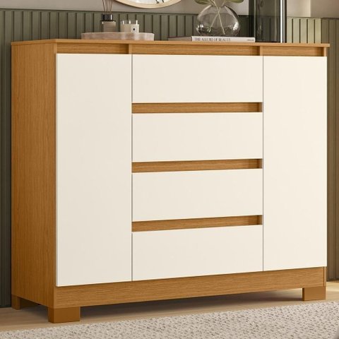 Cômoda com Sapateira Selene A02 4 Gavetas MDF-MDP Cinamomo-Off Mpozenato
