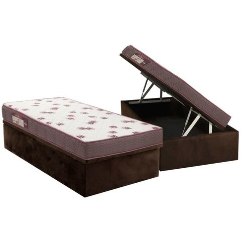 Cama Box Baú Solteiro: Colchão Espuma Ortobom D28 Light Saúde + Base CRC Suede Brown(88x188)