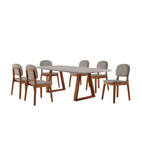 Conjunto Sala de Jantar Mesa Viena 160x90cm Tampo Retângular Vidro-mdf Off White com 6 Cadeiras É
