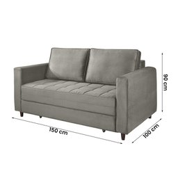 Sofá Cama Belize 2 Lugares Com Pés de Madeira e Rodízios Cinza - 5