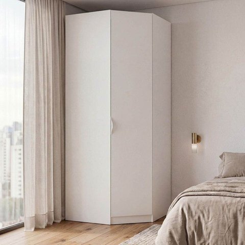 Guarda Roupa Planejado de Canto Obliquo 1 Porta Hera CabeCasa MadeiraOriginals Branco Algodão