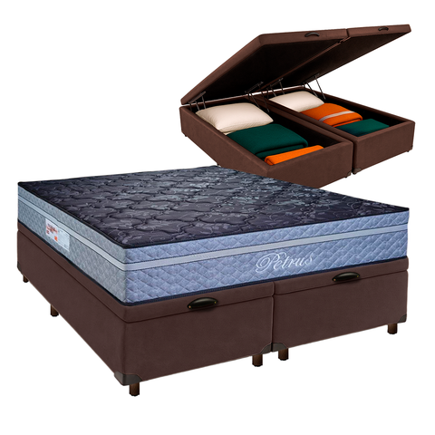 Cama + Bau Blindado e Colchão Molas Ensacadas Queen - Petrus Paropas
