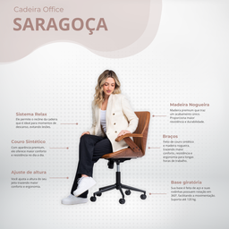 Cadeira de Escritório Ergonômica Giratória Diretor Executiva Couro Saragoça Office Marrom - 3