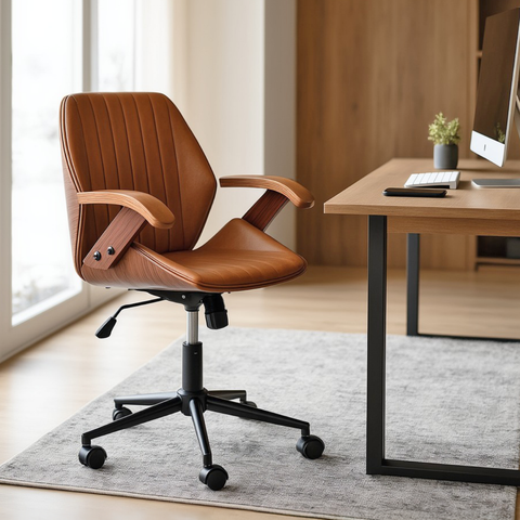 Cadeira de Escritório Ergonômica Giratória Diretor Executiva Couro Saragoça Office Caramelo