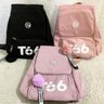 Mochila T66 Bolsa Feminina de Costas Grande Escolar Viagem Passeio C/ Chaveiro Pompom Rosa - 2