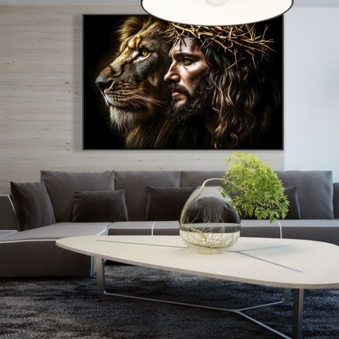 Quadro Decorativo Leão de Judá Jesus Cristo Sala Quarto Casa Escritório