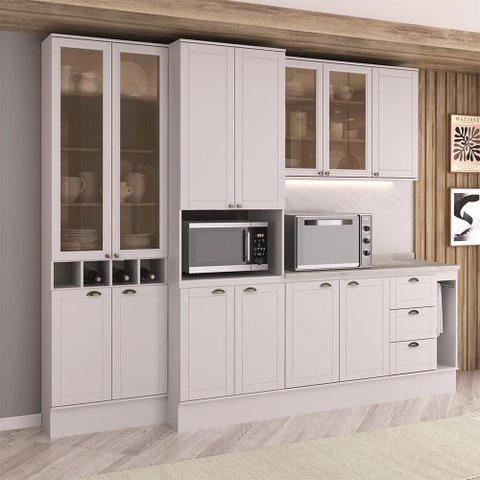 Cozinha Completa Milla Choice 13 Portas 3 Gavetas MDF 280cm Branco