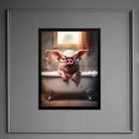 Ver imagem 2 de Quadro Divertido para Banheiro - Porquinho 24x18cm - com Vidro:madeira Preta