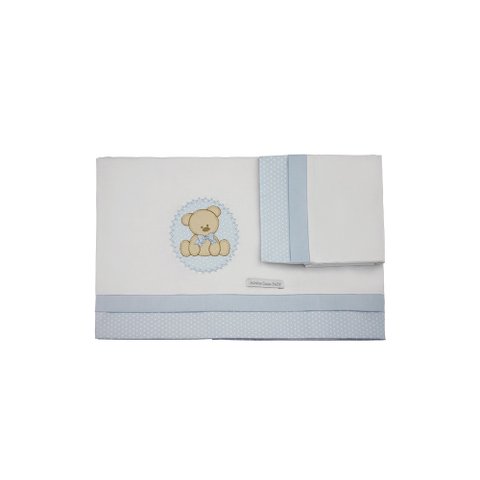 Jogo de Cama Lençol de Berço 100 % Malha com 3 Peças Estampa Urso Azul