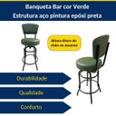 Ver imagem 5 de Banqueta Bar com Encosto Giratória Altura 65cm Cor Preta Assento Grosso Confortável Cor Verde
