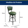 Banqueta Bar com Encosto Giratória Altura 65cm Cor Preta Assento Grosso Confortável Cor Verde - 6