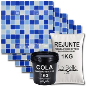 Kit 11 Pastilhas de Vidro Mix Azul+cola+rejunte Cozinha Banheiro Piscina