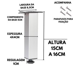 Kit 6 Pé Alumínio 15cm Fosco Cozinha Móveis 40x40 Regulável - 2