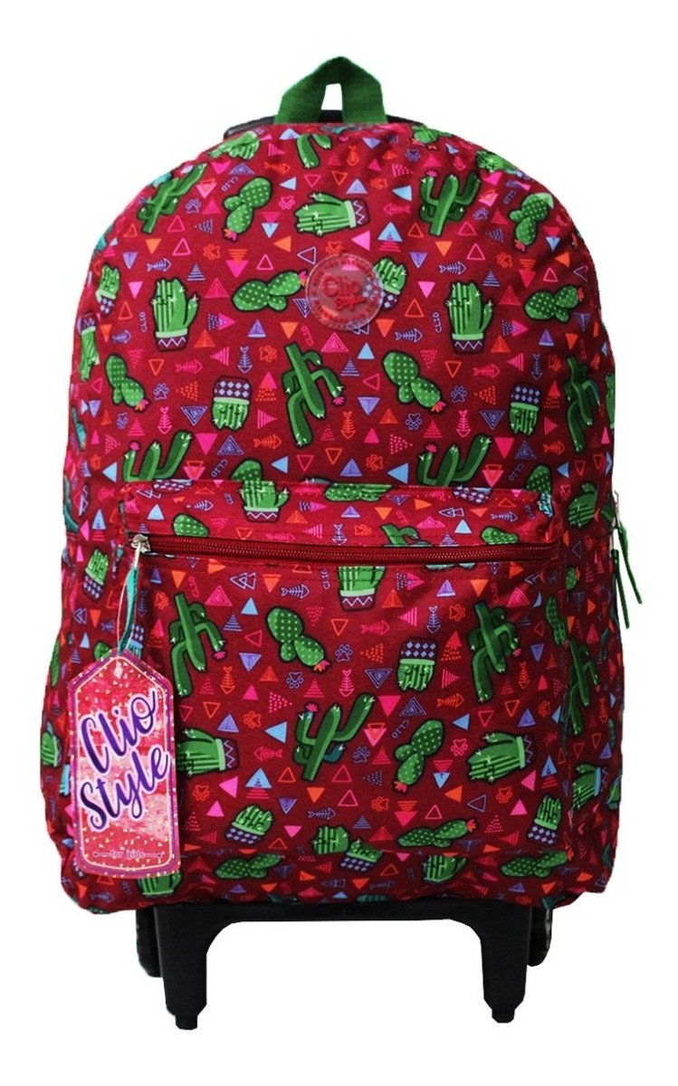 Mochila Cactos Juvenil Escolar De Rodinhas Clio Style Mf2016 - 2